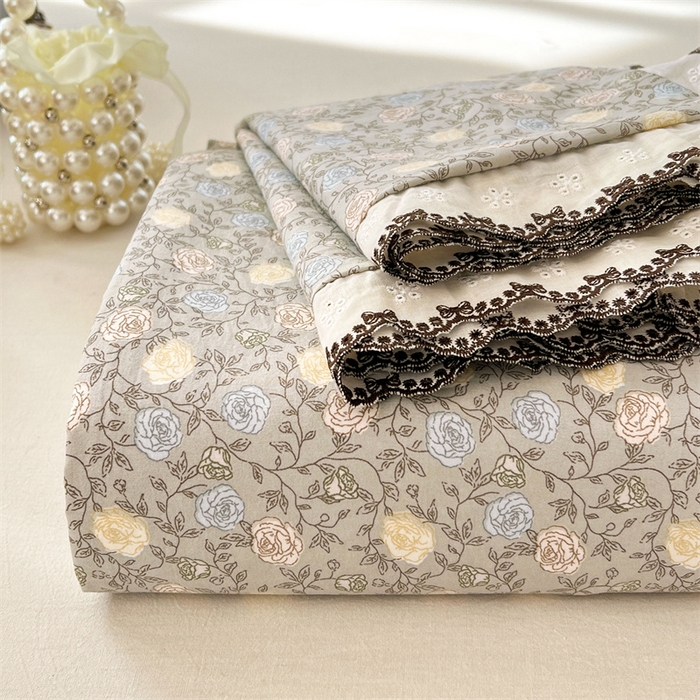 梦舒羽 2026新款A类云朵棉床单亲肤四季款席梦思床罩全包床单三件套 海棠花开