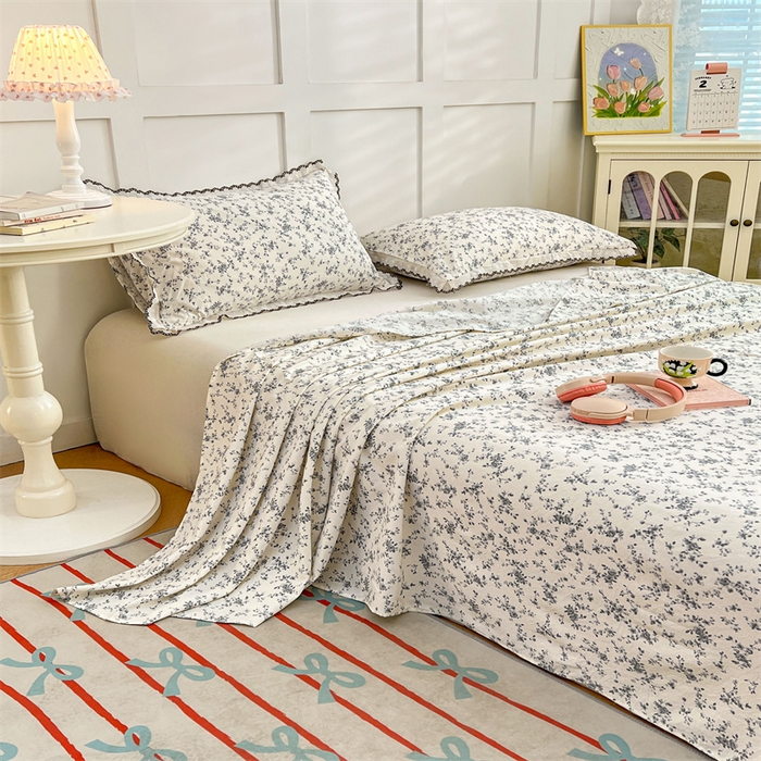 91家纺网 家纺一手货源 找家纺 梦舒羽 2026新款A类云朵棉床单亲肤四季款席梦思床罩全包床单三件套 兰亭序-灰