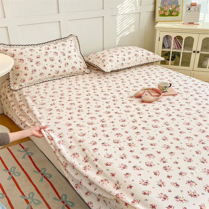 91家纺网 家纺一手货源 找家纺 梦舒羽 2026新款A类云朵棉床单亲肤四季款席梦思床罩全包床单三件套 粉黛花园