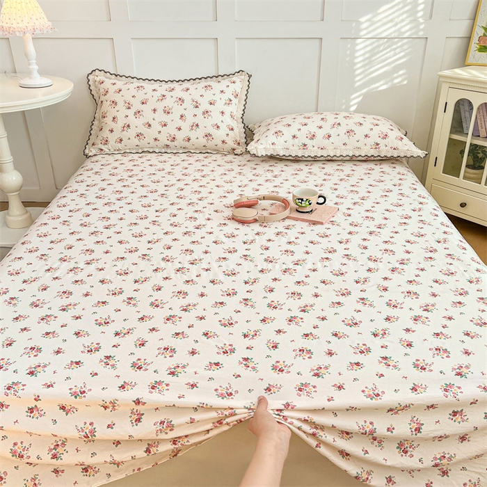 91家纺网 家纺一手货源 找家纺 梦舒羽 2026新款A类云朵棉床单亲肤四季款席梦思床罩全包床单三件套 粉黛花园
