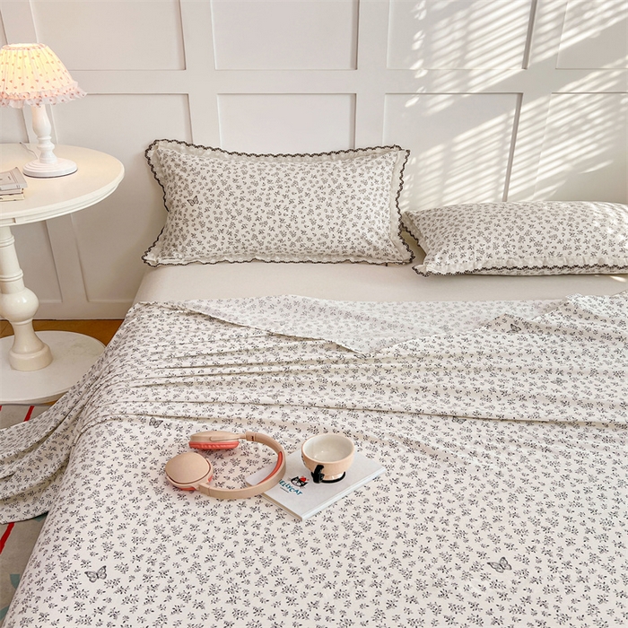 91家纺网 家纺一手货源 找家纺 梦舒羽 2026新款A类云朵棉床单亲肤四季款席梦思床罩全包床单三件套 花间迷离