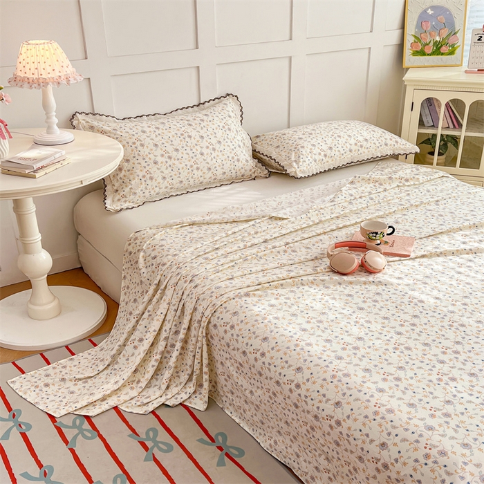 91家纺网 家纺一手货源 找家纺 梦舒羽 2026新款A类云朵棉床单亲肤四季款席梦思床罩全包床单三件套 花蔓清风