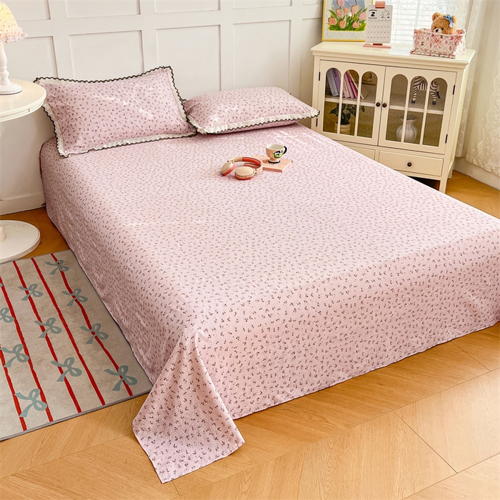 91家纺网 家纺一手货源 找家纺 梦舒羽 2026新款A类云朵棉床单亲肤四季款席梦思床罩全包床单三件套 爱丽丝-粉