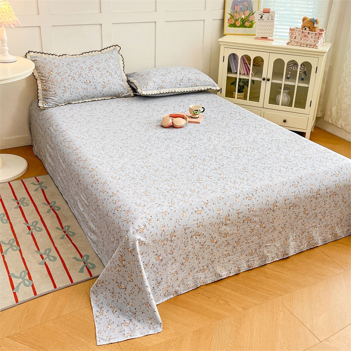 91家纺网 家纺一手货源 找家纺 梦舒羽 2026新款A类云朵棉床单亲肤四季款席梦思床罩全包床单三件套 兰亭序-蓝