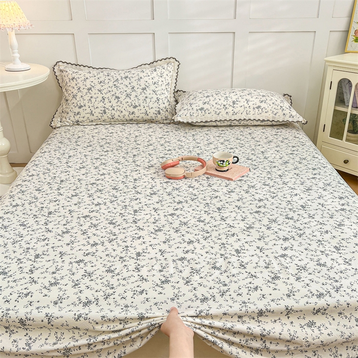 91家纺网 家纺一手货源 找家纺 梦舒羽 2026新款A类云朵棉床单亲肤四季款席梦思床罩全包床单三件套 兰亭序-灰