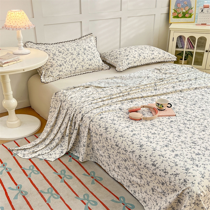 91家纺网 家纺一手货源 找家纺 梦舒羽 2026新款A类云朵棉床单亲肤四季款席梦思床罩全包床单三件套 兰亭序-灰