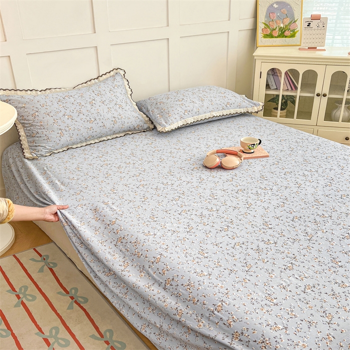 91家纺网 家纺一手货源 找家纺 梦舒羽 2026新款A类云朵棉床单亲肤四季款席梦思床罩全包床单三件套 兰亭序-蓝