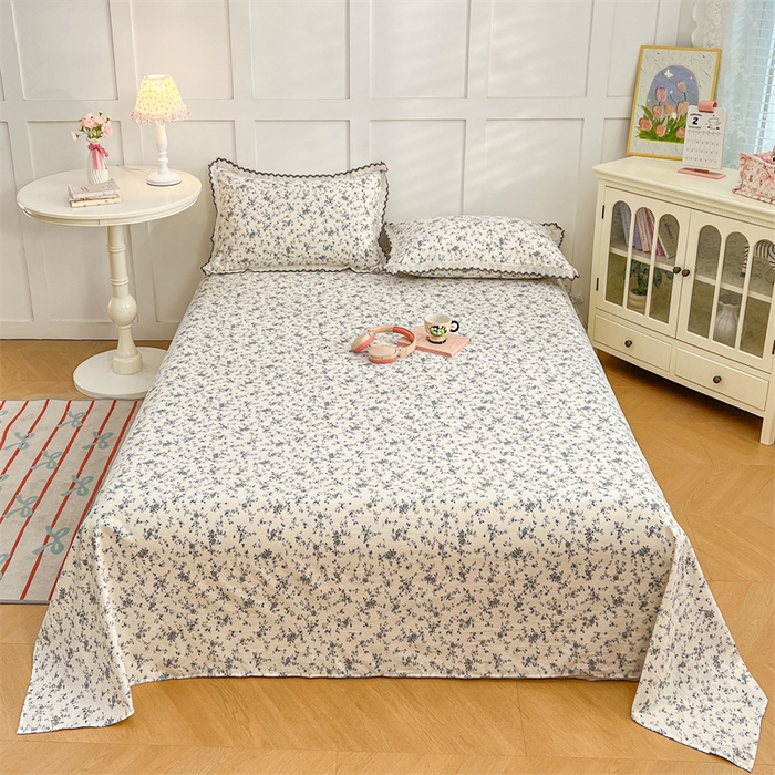 91家纺网 家纺一手货源 找家纺 梦舒羽 2026新款A类云朵棉床单亲肤四季款席梦思床罩全包床单三件套 兰亭序-灰