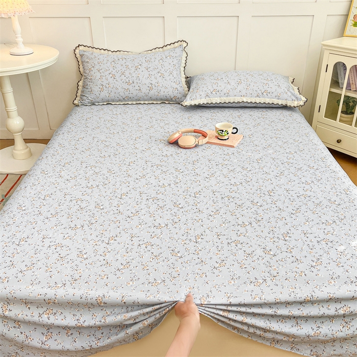 91家纺网 家纺一手货源 找家纺 梦舒羽 2026新款A类云朵棉床单亲肤四季款席梦思床罩全包床单三件套 兰亭序-蓝