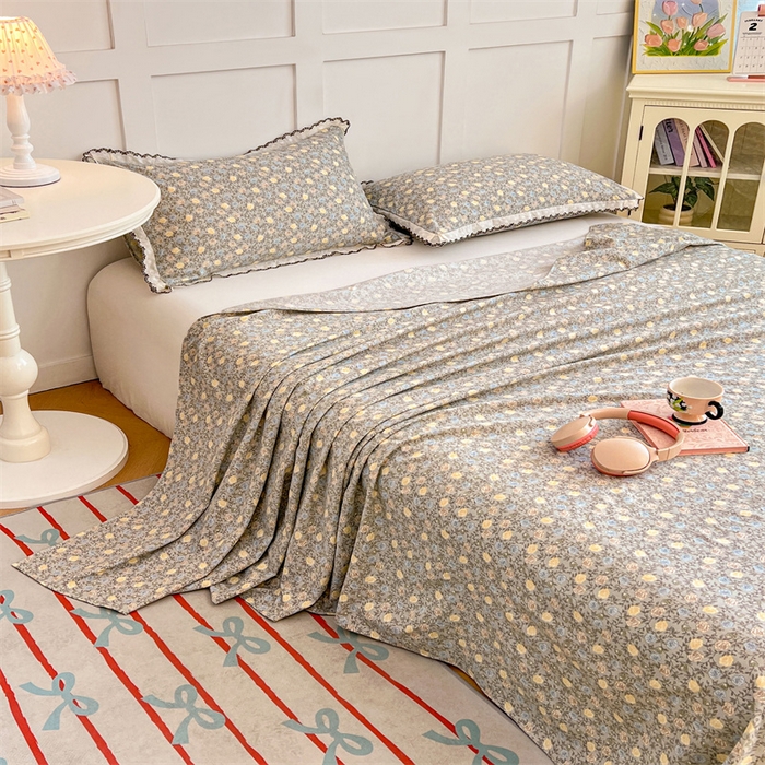 91家纺网 家纺一手货源 找家纺 梦舒羽 2026新款A类云朵棉床单亲肤四季款席梦思床罩全包床单三件套 海棠花开