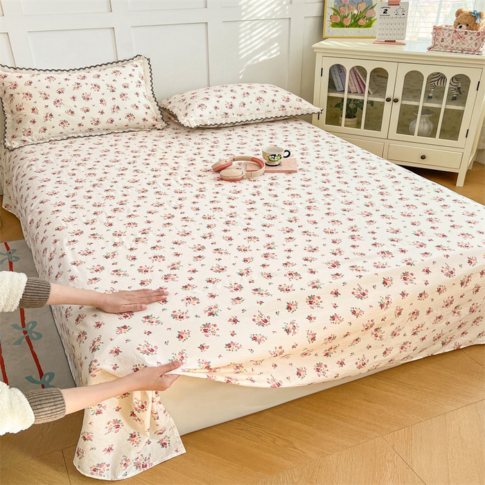 91家纺网 家纺一手货源 找家纺 梦舒羽 2026新款A类云朵棉床单亲肤四季款席梦思床罩全包床单三件套 粉黛花园