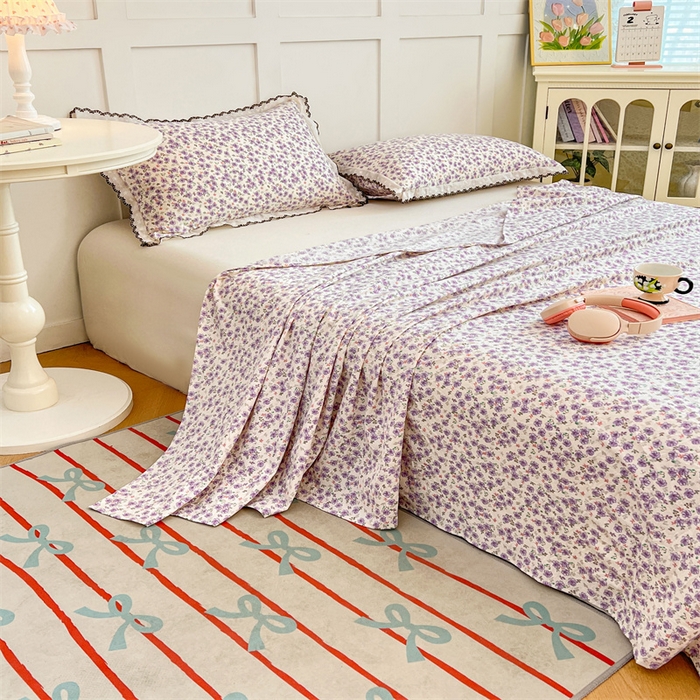 91家纺网 家纺一手货源 找家纺 梦舒羽 2026新款A类云朵棉床单亲肤四季款席梦思床罩全包床单三件套 紫韵星野