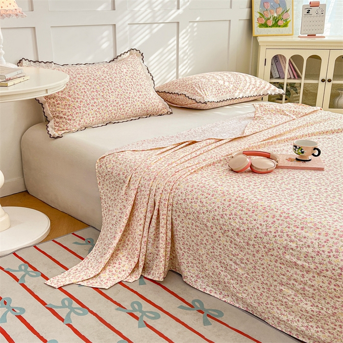 91家纺网 家纺一手货源 找家纺 梦舒羽 2026新款A类云朵棉床单亲肤四季款席梦思床罩全包床单三件套 芊芊花海