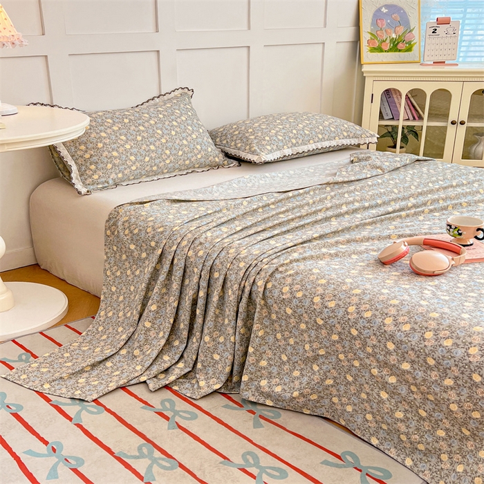 91家纺网 家纺一手货源 找家纺 梦舒羽 2026新款A类云朵棉床单亲肤四季款席梦思床罩全包床单三件套 海棠花开