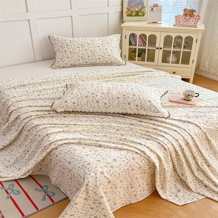 91家纺网 家纺一手货源 找家纺 梦舒羽 2026新款A类云朵棉床单亲肤四季款席梦思床罩全包床单三件套 花蔓清风