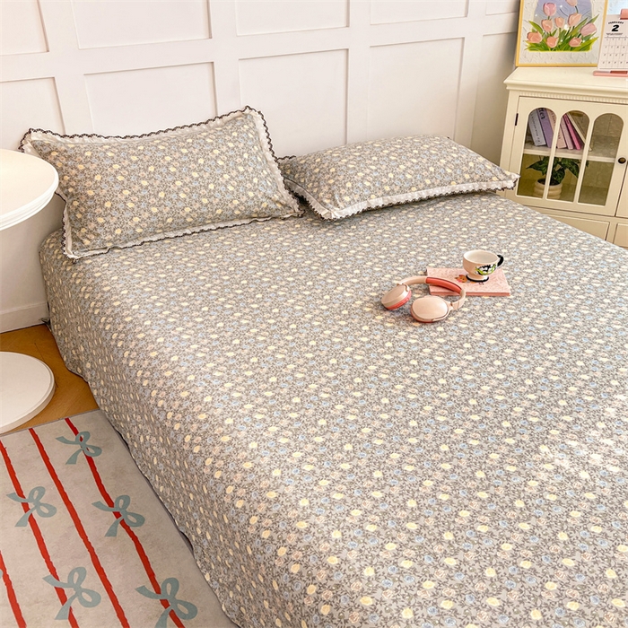 91家纺网 家纺一手货源 找家纺 梦舒羽 2026新款A类云朵棉床单亲肤四季款席梦思床罩全包床单三件套 海棠花开