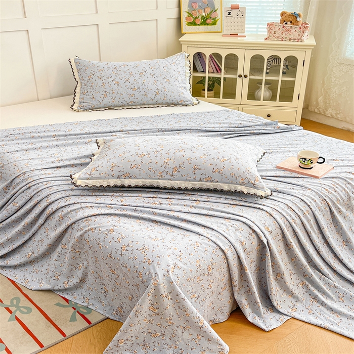 91家纺网 家纺一手货源 找家纺 梦舒羽 2026新款A类云朵棉床单亲肤四季款席梦思床罩全包床单三件套 兰亭序-蓝