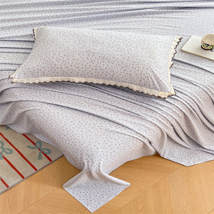 91家纺网 家纺一手货源 找家纺 梦舒羽 2026新款A类云朵棉床单亲肤四季款席梦思床罩全包床单三件套 满天星-蓝