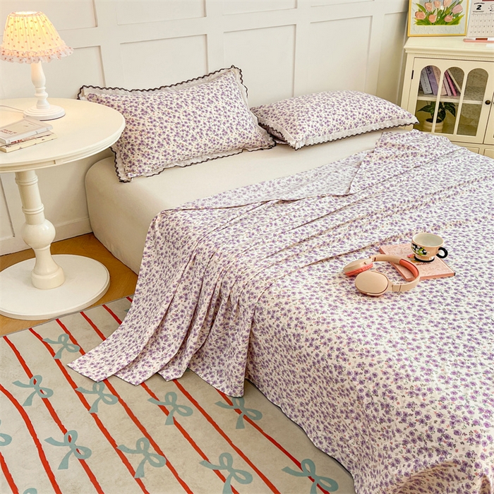 91家纺网 家纺一手货源 找家纺 梦舒羽 2026新款A类云朵棉床单亲肤四季款席梦思床罩全包床单三件套 紫韵星野