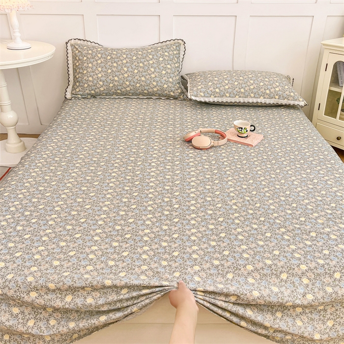 91家纺网 家纺一手货源 找家纺 梦舒羽 2026新款A类云朵棉床单亲肤四季款席梦思床罩全包床单三件套 海棠花开