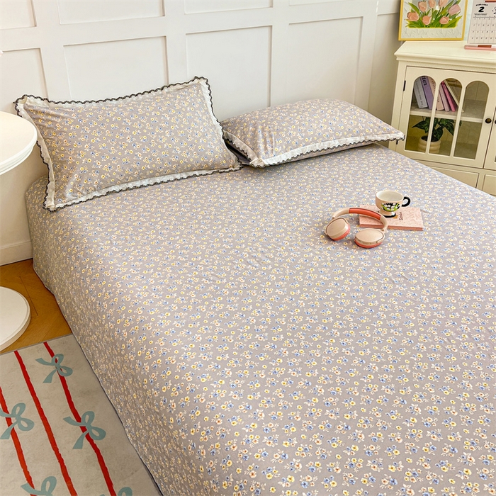 91家纺网 家纺一手货源 找家纺 梦舒羽 2026新款A类云朵棉床单亲肤四季款席梦思床罩全包床单三件套 花无归期