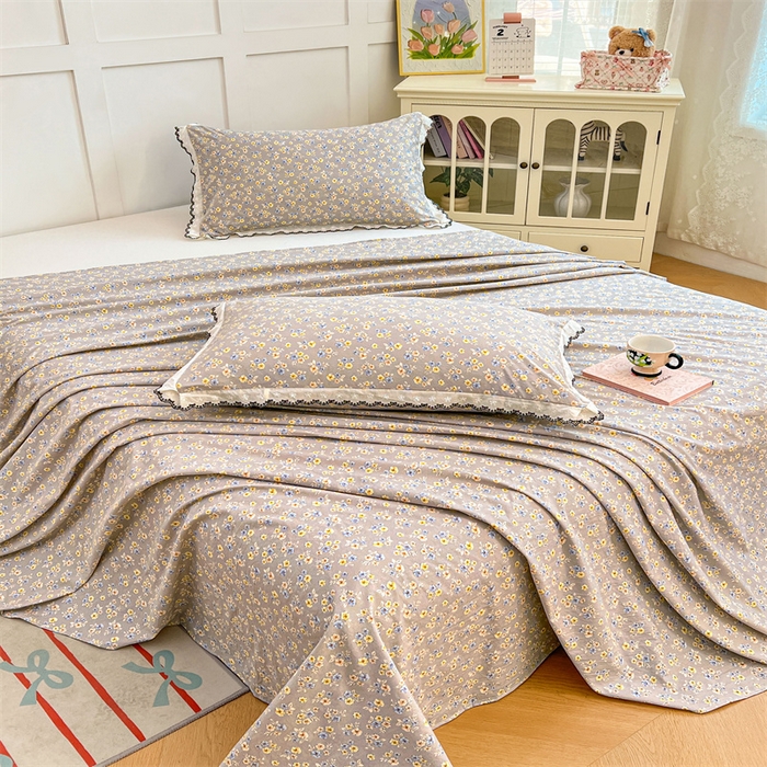 91家纺网 家纺一手货源 找家纺 梦舒羽 2026新款A类云朵棉床单亲肤四季款席梦思床罩全包床单三件套 花无归期