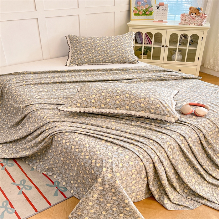 91家纺网 家纺一手货源 找家纺 梦舒羽 2026新款A类云朵棉床单亲肤四季款席梦思床罩全包床单三件套 海棠花开