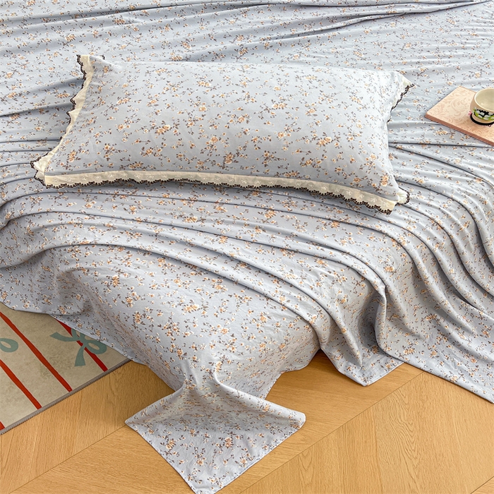 91家纺网 家纺一手货源 找家纺 梦舒羽 2026新款A类云朵棉床单亲肤四季款席梦思床罩全包床单三件套 兰亭序-蓝