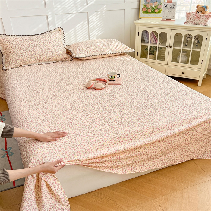 91家纺网 家纺一手货源 找家纺 梦舒羽 2026新款A类云朵棉床单亲肤四季款席梦思床罩全包床单三件套 芊芊花海