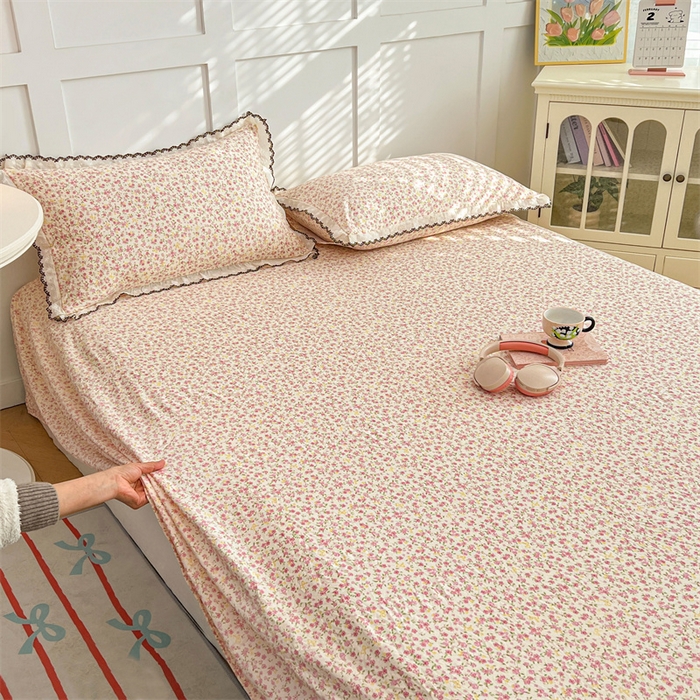 91家纺网 家纺一手货源 找家纺 梦舒羽 2026新款A类云朵棉床单亲肤四季款席梦思床罩全包床单三件套 芊芊花海