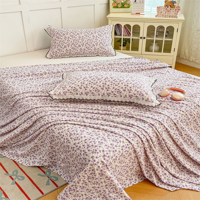 91家纺网 家纺一手货源 找家纺 梦舒羽 2026新款A类云朵棉床单亲肤四季款席梦思床罩全包床单三件套 紫韵星野