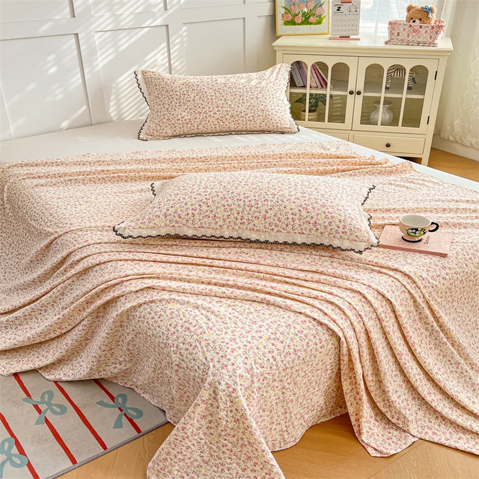 91家纺网 家纺一手货源 找家纺 梦舒羽 2026新款A类云朵棉床单亲肤四季款席梦思床罩全包床单三件套 芊芊花海