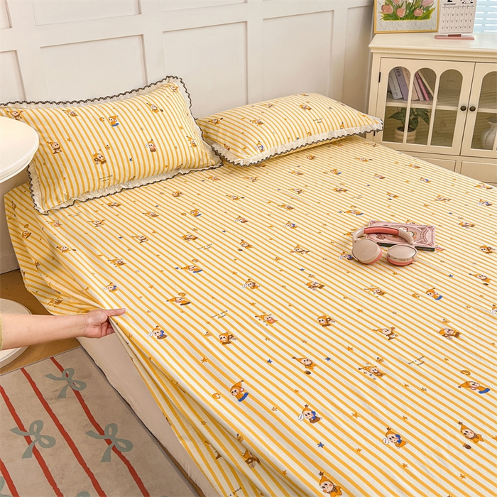 91家纺网 家纺一手货源 找家纺 梦舒羽 2026新款A类云朵棉床单亲肤四季款席梦思床罩全包床单三件套 小星愿