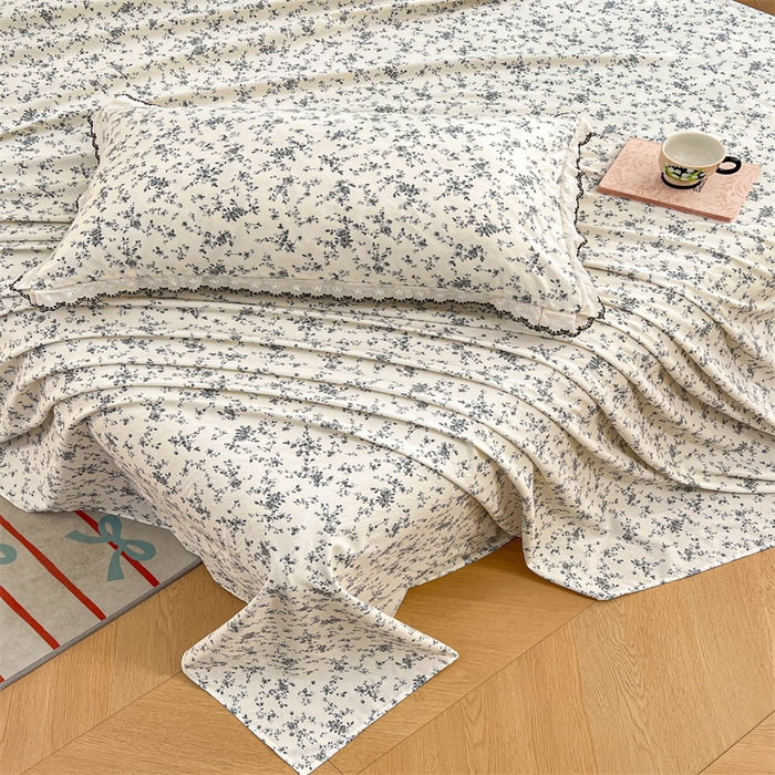 91家纺网 家纺一手货源 找家纺 梦舒羽 2026新款A类云朵棉床单亲肤四季款席梦思床罩全包床单三件套 兰亭序-灰