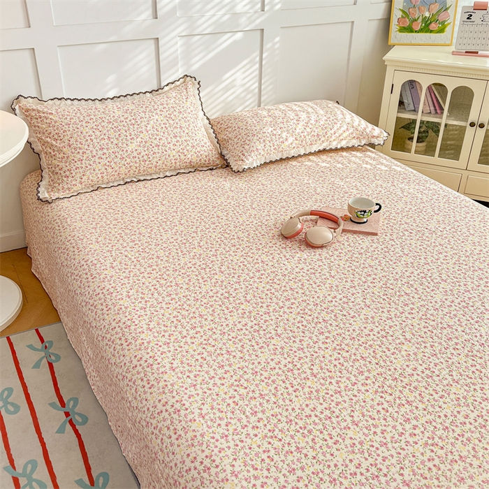 91家纺网 家纺一手货源 找家纺 梦舒羽 2026新款A类云朵棉床单亲肤四季款席梦思床罩全包床单三件套 芊芊花海