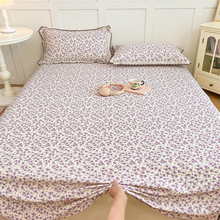 91家纺网 家纺一手货源 找家纺 梦舒羽 2026新款A类云朵棉床单亲肤四季款席梦思床罩全包床单三件套 紫韵星野