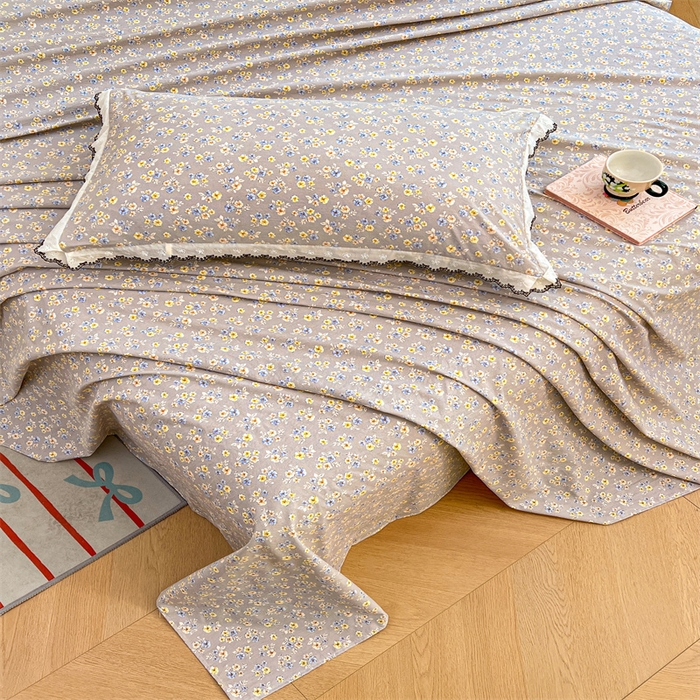 91家纺网 家纺一手货源 找家纺 梦舒羽 2026新款A类云朵棉床单亲肤四季款席梦思床罩全包床单三件套 花无归期