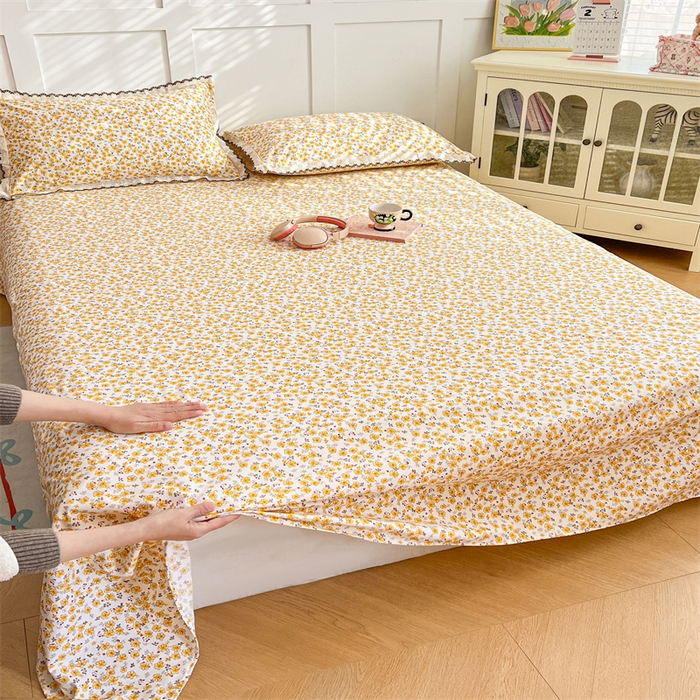 91家纺网 家纺一手货源 找家纺 梦舒羽 2026新款A类云朵棉床单亲肤四季款席梦思床罩全包床单三件套 春日暖阳