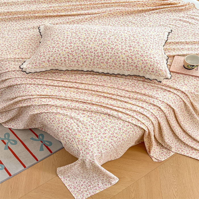 91家纺网 家纺一手货源 找家纺 梦舒羽 2026新款A类云朵棉床单亲肤四季款席梦思床罩全包床单三件套 芊芊花海