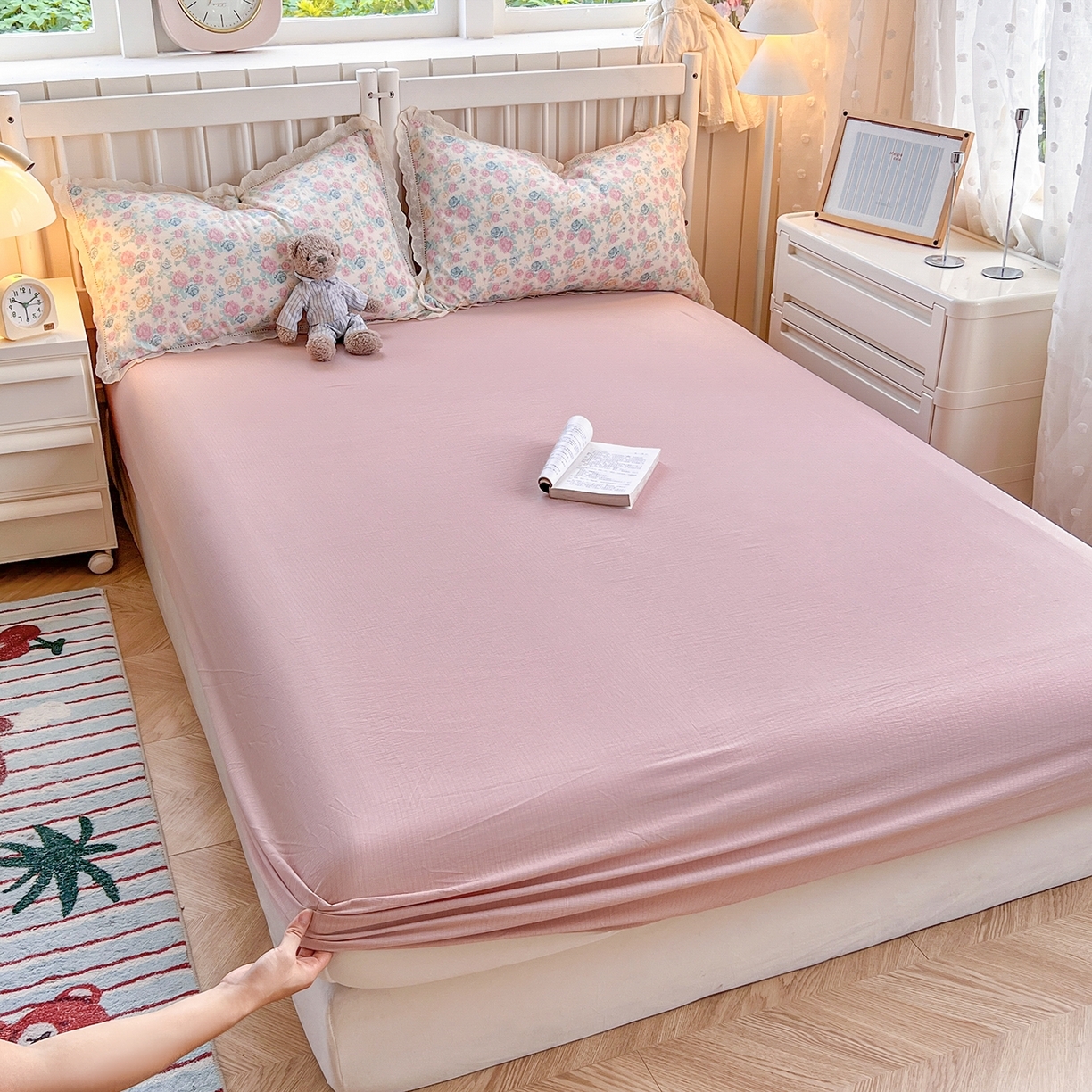 91家纺网 家纺一手货源 找家纺 （总）赫然家纺 2026新款云感皱皱双层纱法式镂空全棉花边款四件套