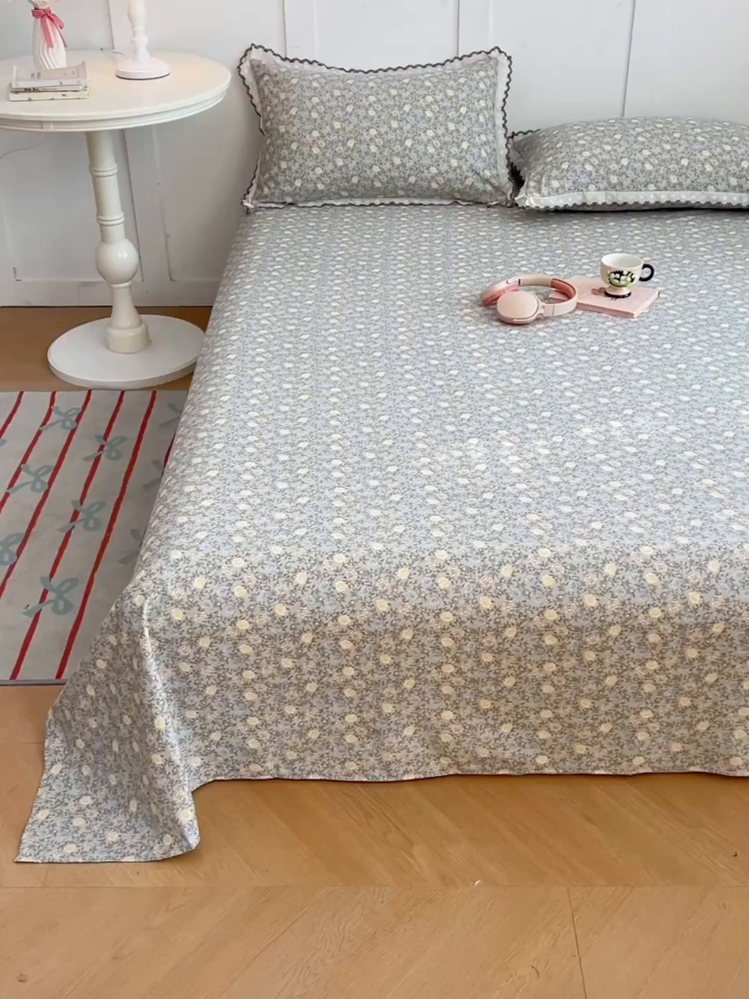 91家纺网 家纺一手货源 找家纺 梦舒羽 2026新款A类云朵棉床单亲肤四季款席梦思床罩全包床单三件套 海棠花开