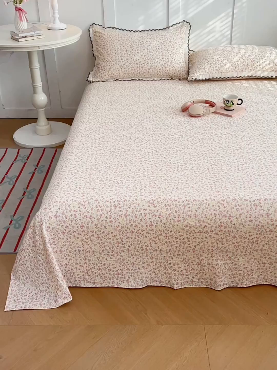 91家纺网 家纺一手货源 找家纺 梦舒羽 2026新款A类云朵棉床单亲肤四季款席梦思床罩全包床单三件套 芊芊花海