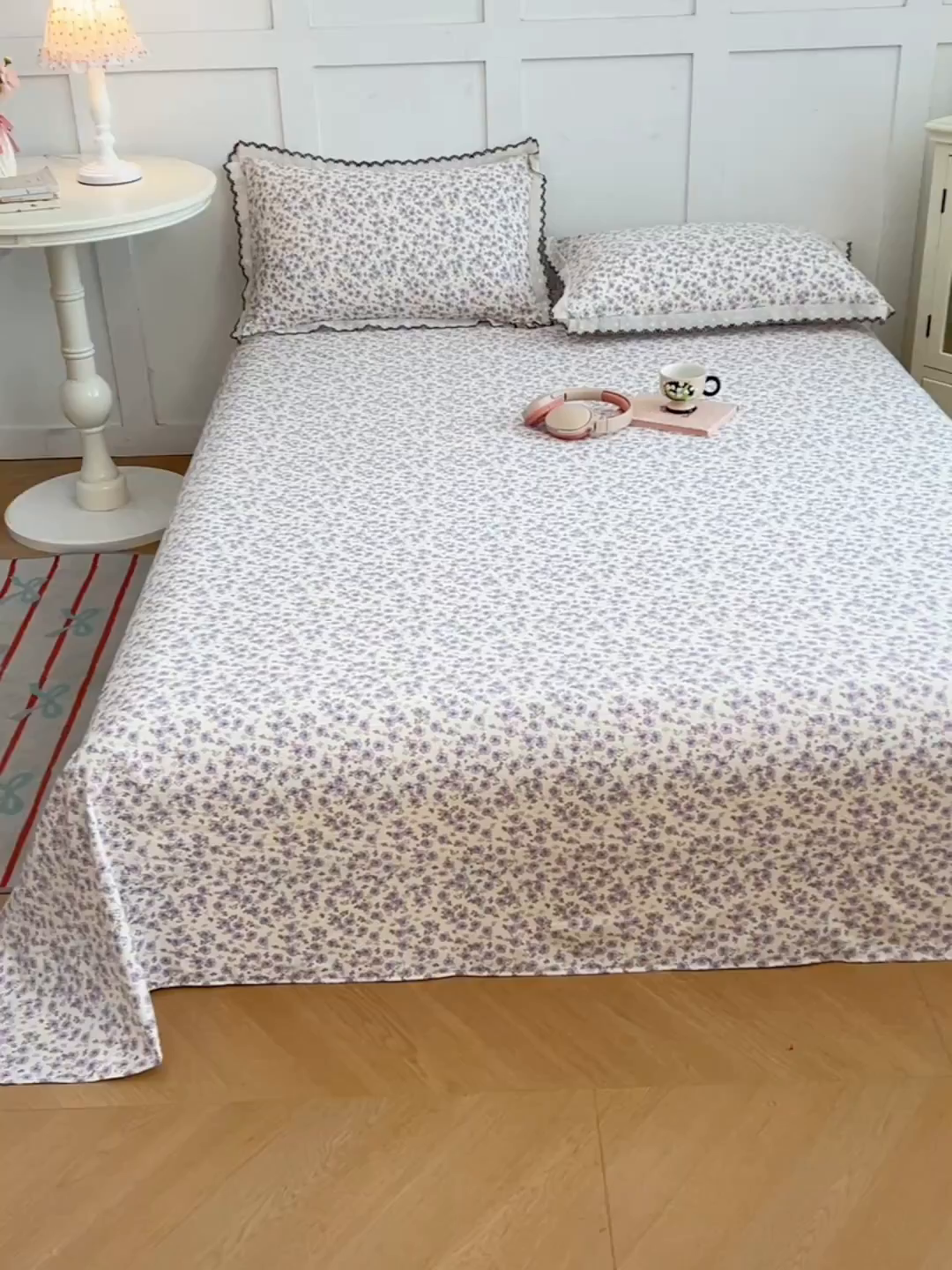 91家纺网 家纺一手货源 找家纺 梦舒羽 2026新款A类云朵棉床单亲肤四季款席梦思床罩全包床单三件套 紫韵星野