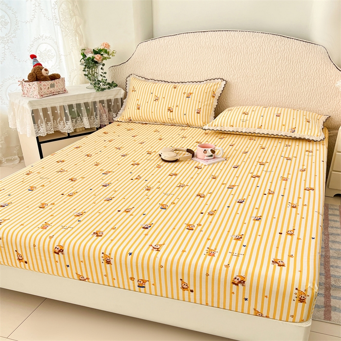 91家纺网 家纺一手货源 找家纺 （总）圣比熊 2026新款A类云朵棉亲肤四季款床笠席梦思床罩全包床单三件套