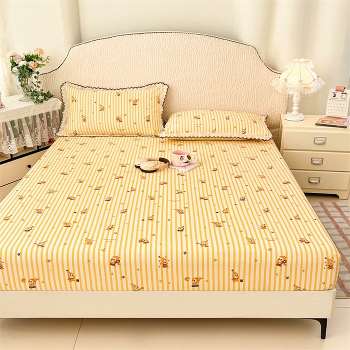 91家纺网 家纺一手货源 找家纺 圣比熊 2026新款A类云朵棉亲肤四季款床笠席梦思床罩全包床单三件套 小星愿