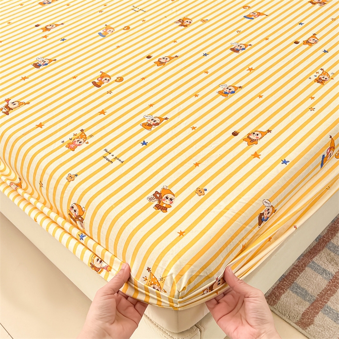 91家纺网 家纺一手货源 找家纺 圣比熊 2026新款A类云朵棉亲肤四季款床笠席梦思床罩全包床单三件套 小星愿