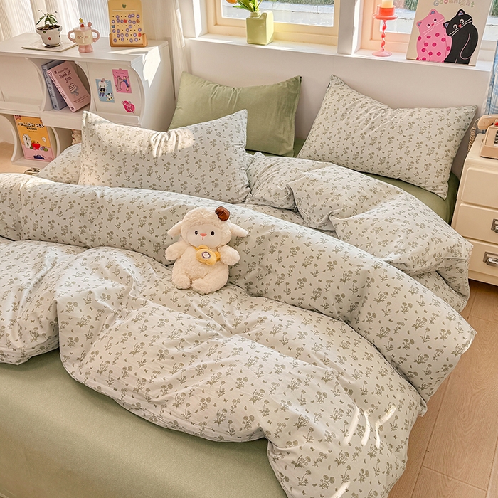 91家纺网 家纺一手货源 找家纺 缦彩 2026新款13372全棉印花四件套 香菊-绿