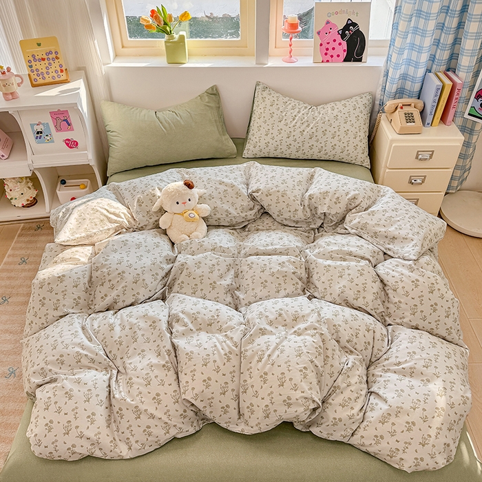 91家纺网 家纺一手货源 找家纺 缦彩 2026新款13372全棉印花四件套 香菊-绿