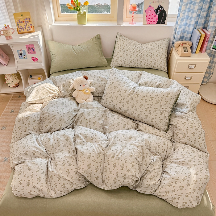 91家纺网 家纺一手货源 找家纺 缦彩 2026新款13372全棉印花四件套 香菊-绿