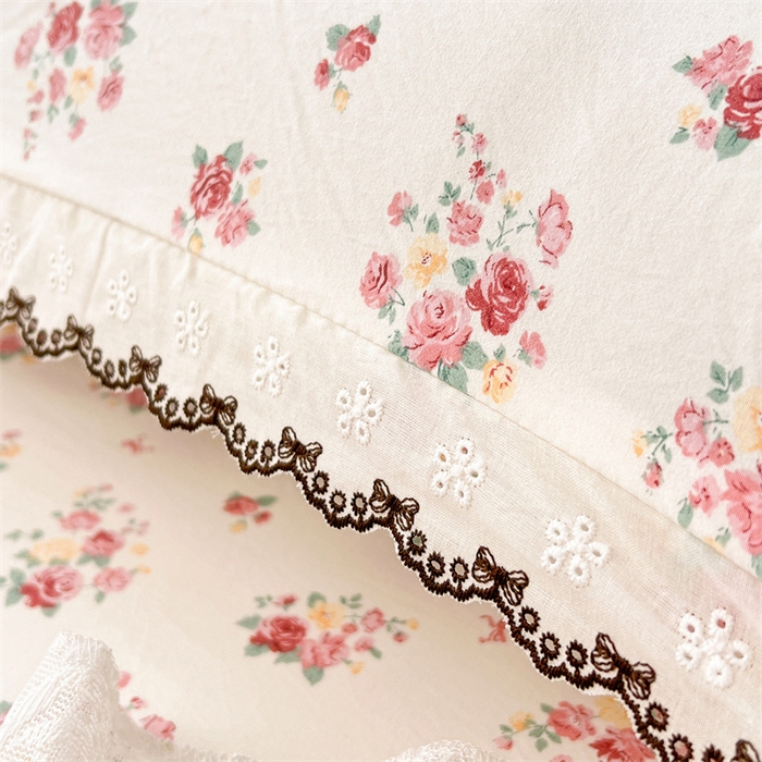 91家纺网 家纺一手货源 找家纺 梦舒羽 2026新款A类云朵棉蕾丝花边枕套宿舍情侣双人加长枕芯内胆套 粉黛花园（单层蕾丝花边）